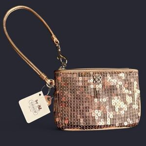Vintage COACH Y2K Special Edition Rose Gold Sequined Wristlet Small NWT Glam